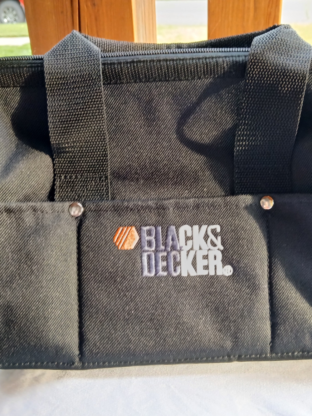 Black & Decker Black Duffel Tool Bag with Orange Logo